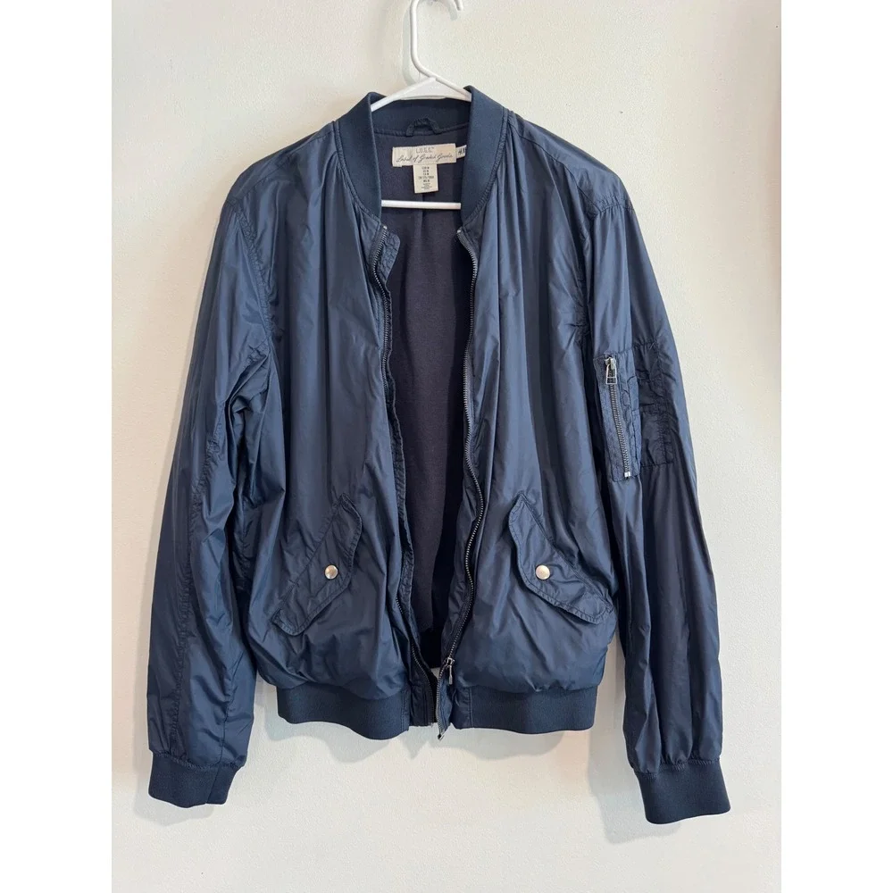 H&M LOGG Bomber Flight Jacket Mens Size M Navy Blue Utility Sleeve Pocket